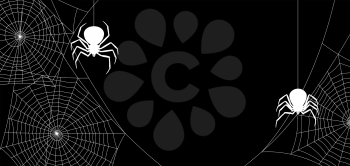 Background with black widow spiders. Banner for Halloween holiday.