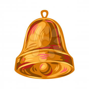 Illustration of gold bell. Stylized hand drawn image in retro style.
