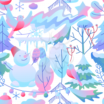 Seamless pattern with winter items. New Year and Christmas objects.