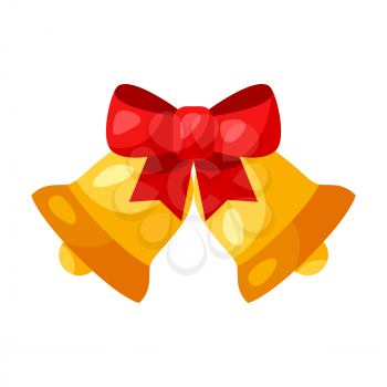 Illustration of gold bells with bow. Stylized flat icon.