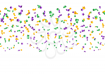 Seamless pattern with confetti in Mardi Gras colors. Carnival background for traditional holiday or festival.