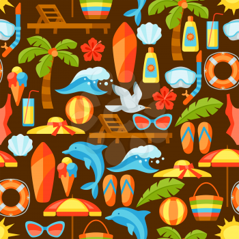 Seamless pattern with summer and beach objects. Illustration of stylized items.