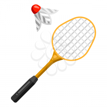 Icon of badminton racket and shuttlecock in flat style. Stylized sport equipment illustration.