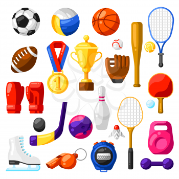 Set of sport icons. Stylized athletic equipment illustration.