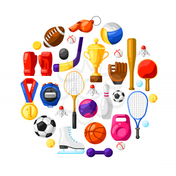 Background with sport icons. Stylized athletic equipment illustration.