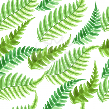 Seamless pattern with fern leaves. Natural tropical forest plants.