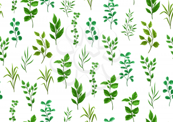 Seamless pattern of sprigs with green leaves. Decorative natural plants.