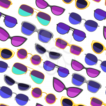 Seamless pattern with stylish sunglasses. Colorful bright abstract fashionable accessories.