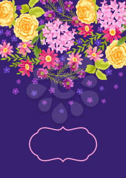 Background with pretty flowers. Beautiful decorative natural plants, buds and leaves.