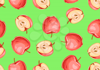 Seamless pattern with apples and slices. Summer fruit decorative illustration.