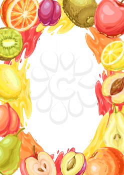 Frame with ripe fruits. Tropical vegetarian food decorative illustration.