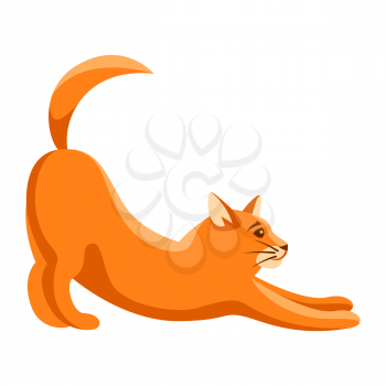 Stylized illustration of stretching cat. Image of cute kitten pet.