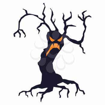 Illustration of evil tree. Happy Halloween sylized image.
