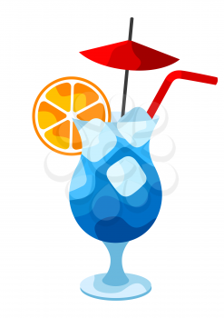 Blue Lagoon cocktail illustration. Stylized image of alcoholic beverage.