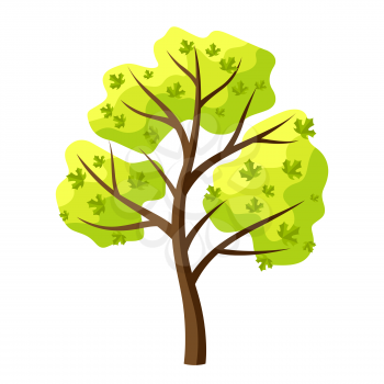 Spring tree with green leaves. Natural seasonal decorative illustration.