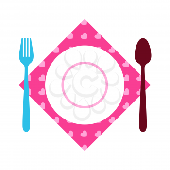Illustration of cutlery. Romantic stylized icon, symbol of marriage.