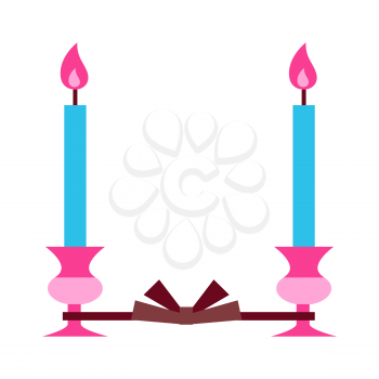 Illustration of wedding pair of candles. Romantic stylized icon, symbol of marriage.