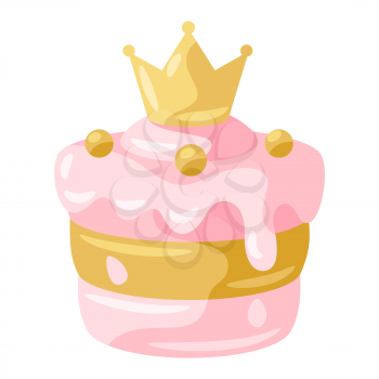 Illustration of princess cake. Stylized picture for decoration children holiday and party.