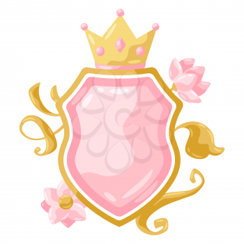 Illustration of princess shield. Stylized picture for decoration children holiday and party.