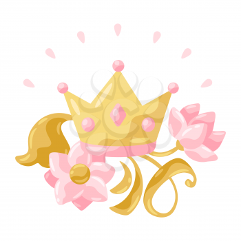 Illustration of princess crown. Stylized picture for decoration children holiday and party.