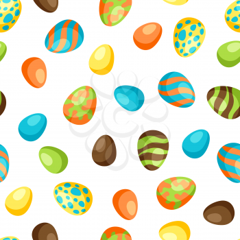 Happy Easter seamless pattern with eggs. Decorative symbols and objects.