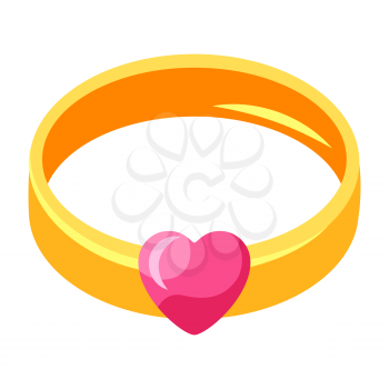 Gold ring with heart. Happy Valentine Day symbol.