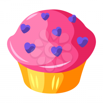 Cupcake with hearts. Happy Valentine Day symbol.