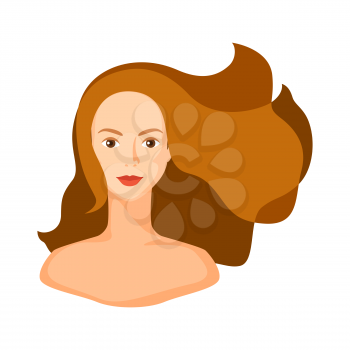 Illustration of girl with brown hair. Woman silhouette concept emblem for beauty or hairdressing salon.