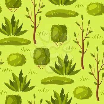 Seamless pattern with trees and bushes. Seasonal garden illustration.