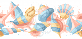 Seamless pattern with seashells. Tropical underwater mollusk shells decorative illustration.