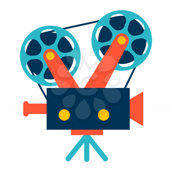 Illustration of movie camera. Stylized cinema item.