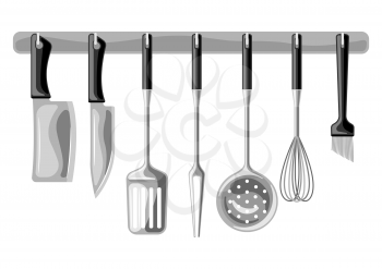 Illustration with kitchen utensils. Cooking tools for home and restaurant.