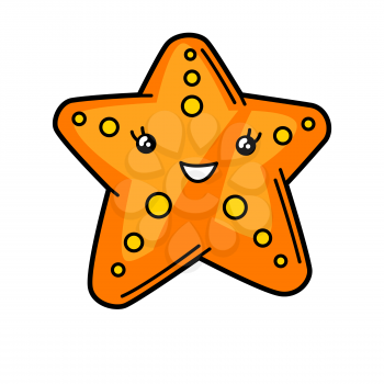 Kawaii cute illustration of starfish. Cartoon funny character.