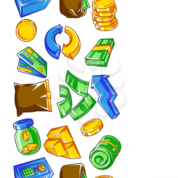 Banking seamless pattern with money icons. Business background with finance items. Economy and commerce stylized image.