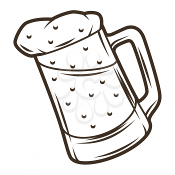 Illustration of glass mug with beer. Object in engraving hand drawn style. Old decorative element for beer festival or Oktoberfest.
