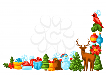 Merry Christmas decoration design. Holiday illustration in cartoon style. Happy celebration.
