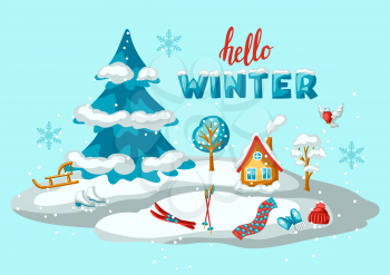 Winter seasonal scene. Outdoor leisure and cute fun things. Merry Christmas holiday and vacation time.
