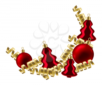 Merry Christmas background with balls and serpentine. Happy New Year celebration. Holiday gradient mesh illustration.