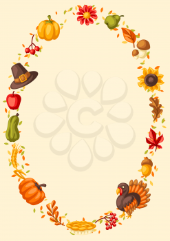 Happy Thanksgiving Day frame. Design with holiday objects. Celebration traditional symbols.