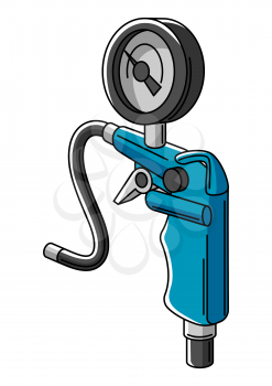 Illustration of car tire inflation pump. Auto center repair item. Business icon. Transport service image for advertising.