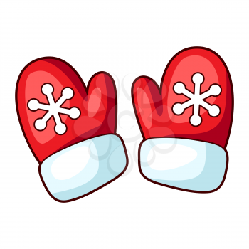 Illustration of funny mittens. Sweet Merry Christmas item. Cute symbol in cartoon style.
