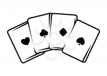 Pack of playing cards. Trick, game or magic illustration. Black and white stylized picture.