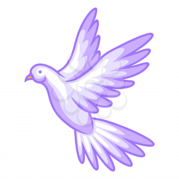 Illustration of flying dove. Cartoon stylized picture. Icon for design and decoration.