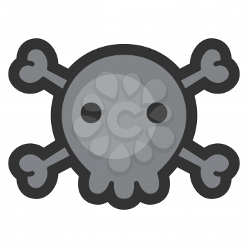 Illustration of skull with bones in cartoon style. Cute funny character. Symbol in comic style.
