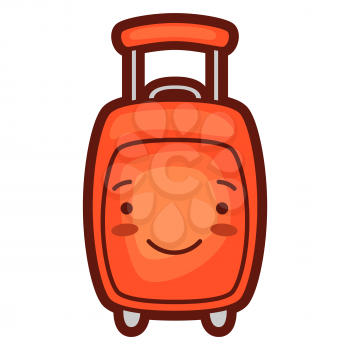 Illustration of suitcase in cartoon style. Cute funny character. Symbol in comic style.