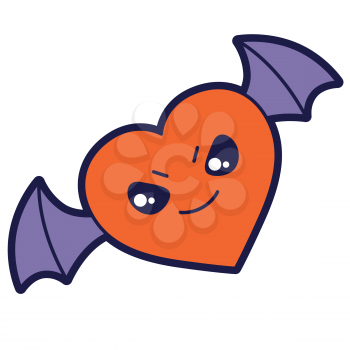 Illustration of bat heart in cartoon style. Happy Halloween angry character. Symbol of holiday in comic style.