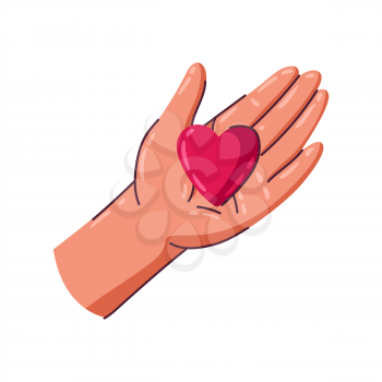 Happy Valentine Day illustration of hand holding heart. Holiday romantic image and love symbol.