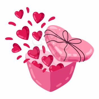 Happy Valentine Day illustration of box with hearts. Holiday romantic image and love symbol.