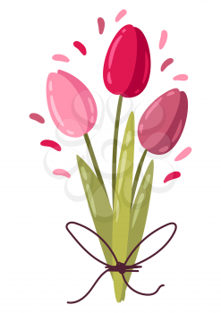 Happy Valentine Day illustration of bouquet of tulips. Holiday romantic image and love symbol.