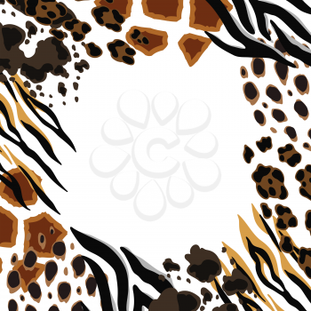 Frame with decorative animal print. African savannah fauna trendy stylized ornament, fur texture.